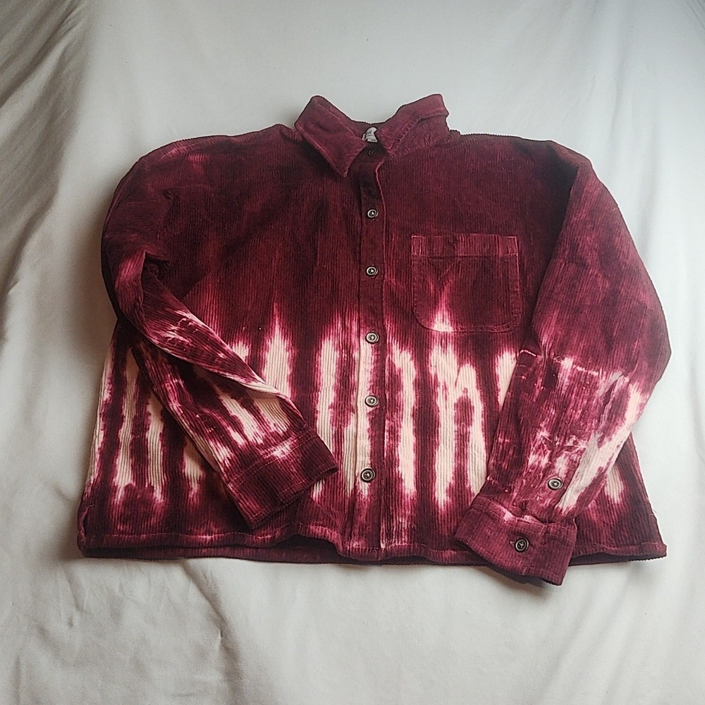 True Craft Corduroy Button-Down Shirt Tie Dye Burgundy White Women's Size Small